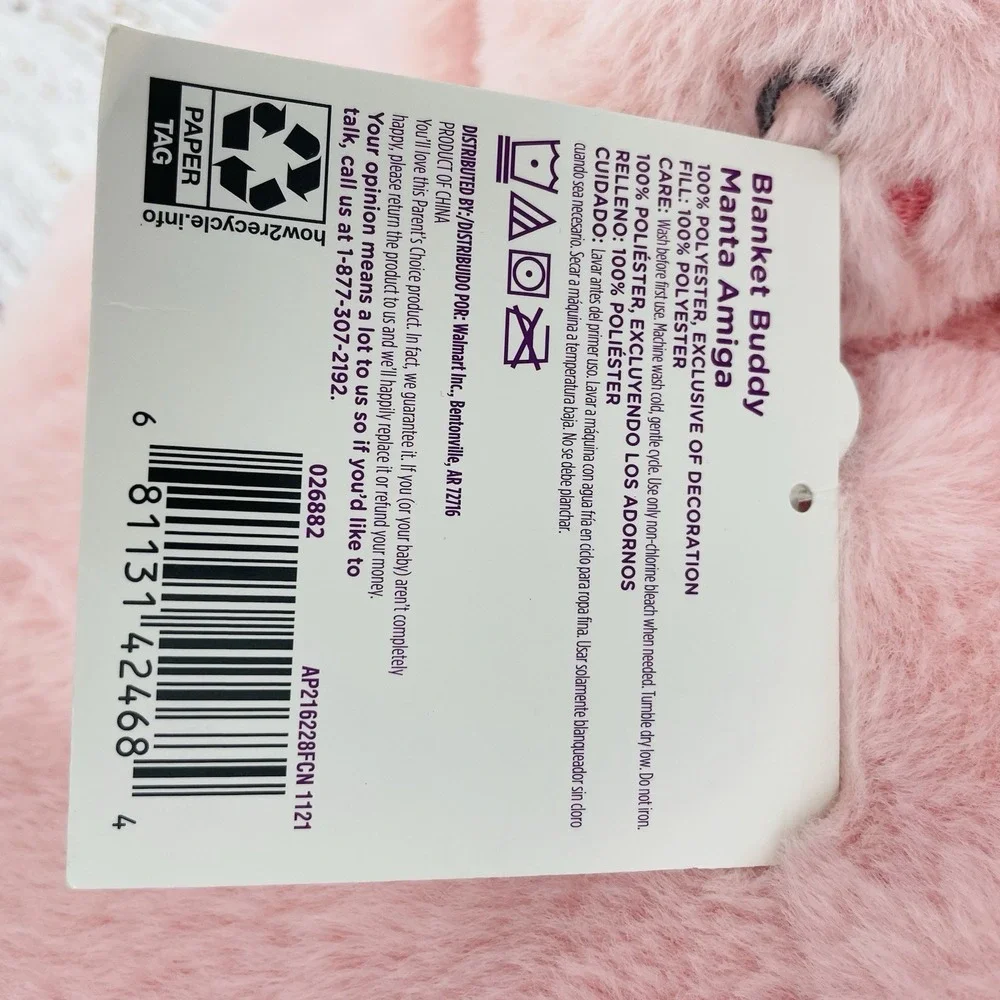 New Parents Choice Pink Elephant Flowers Satin Plush Baby Security Blanket Lovey